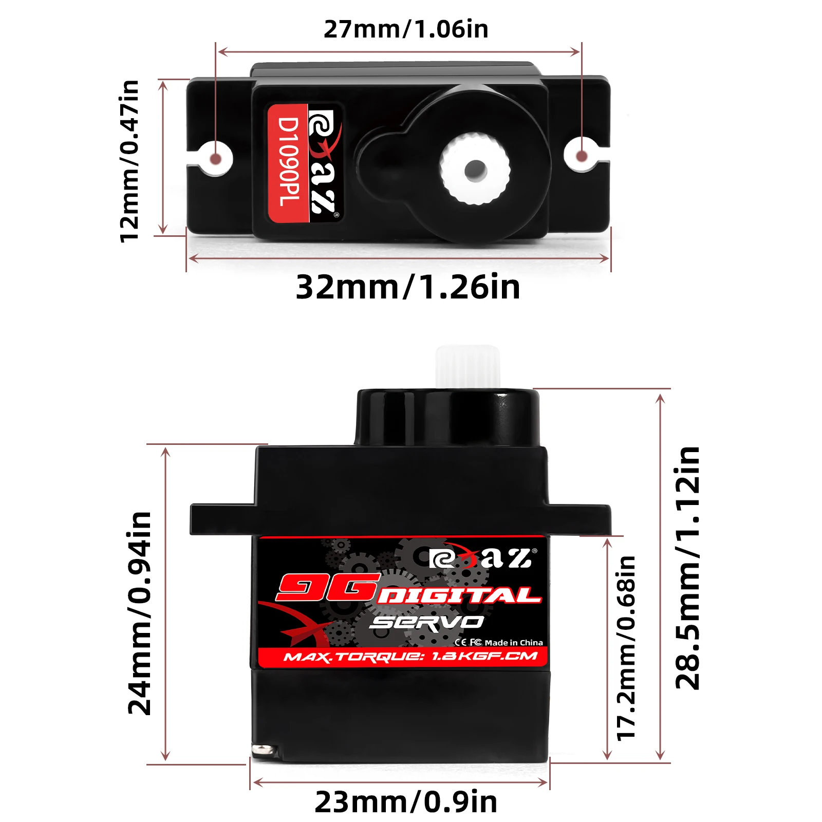 Rcxaz 9g plástico/ferro/cobre engrenagem 1.6kg servo digital para rc avião de asa fixa robô carro barco duto avião pequeno servo motor
