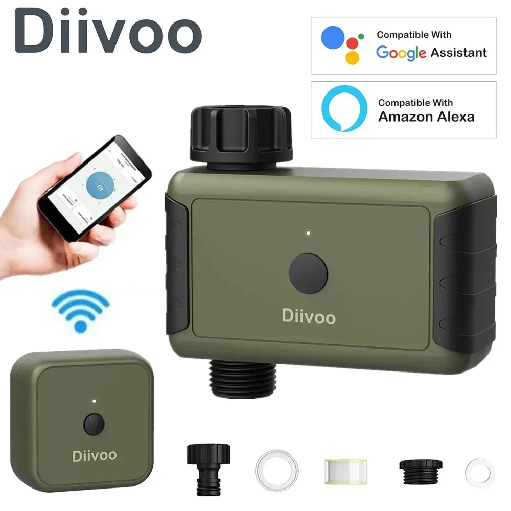 

Diivoo-Smart Garden Irrigation Water Timer with Hub, Automatic Irrigation Equipment, WiFi Sprinkler Timer with Rain Delay