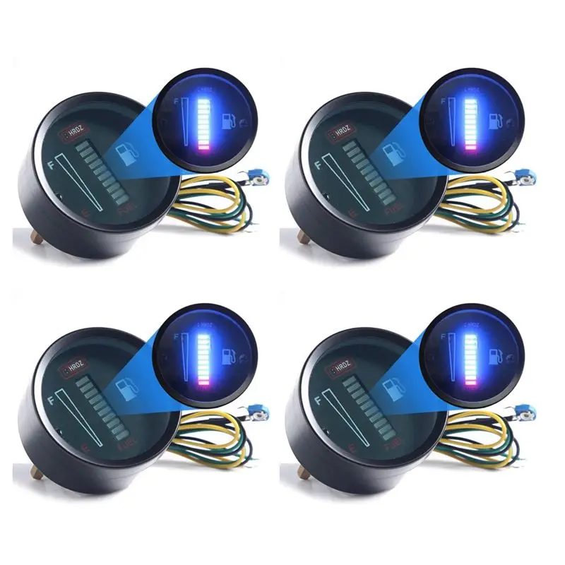 4X 24V 2 Inch 52Mm Universal Car Motorcycle Fuel Level Meter Gauge LED Light Display Fuel Tank Gauge Boat Truck RV