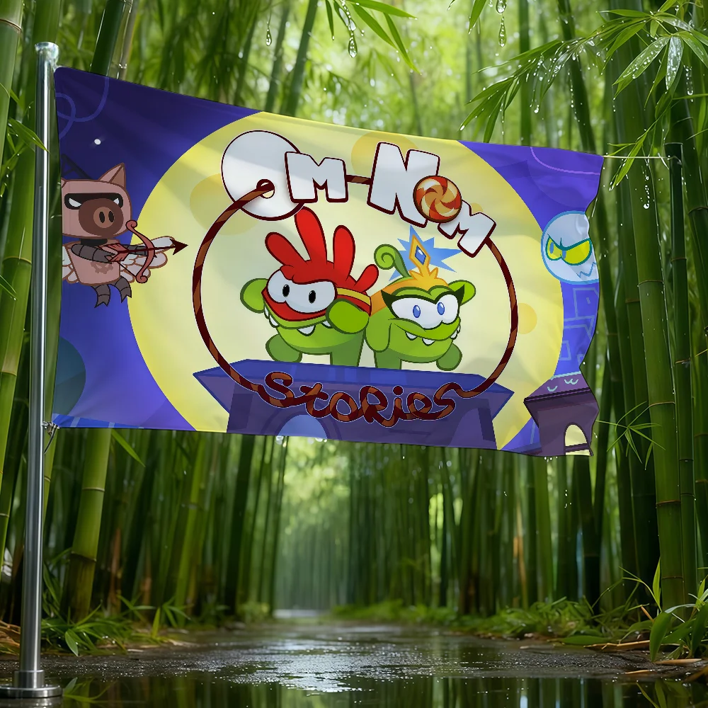 لطيف الكرتون لعبة مضحك O-Om N-Nom العلم للتخييم في الهواء الطلق نادي الحفلات المرآب بار غرفة الديكور راية