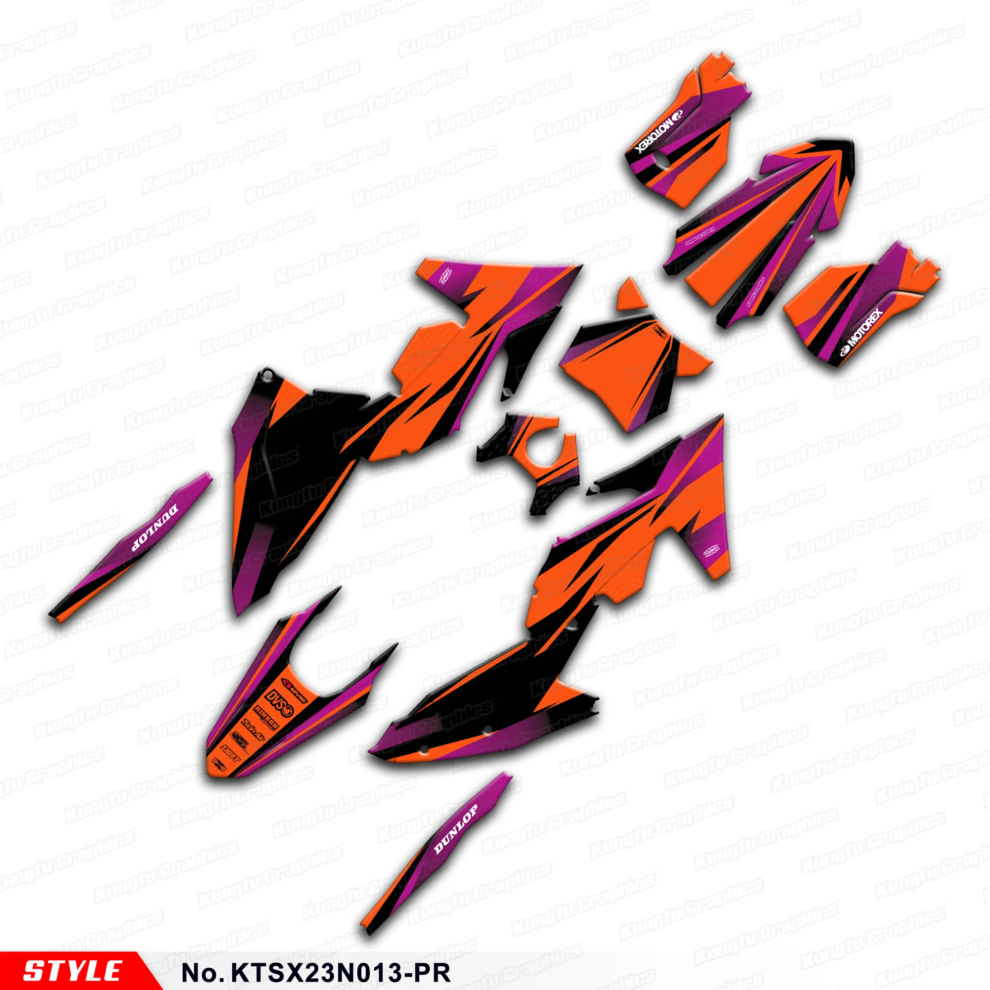 

Aftermarket Custom Graphics MX Decals for KTM EXC EXC-F XC-W XCF-W SX SXF 2023 2024, KTSX23N013-PR