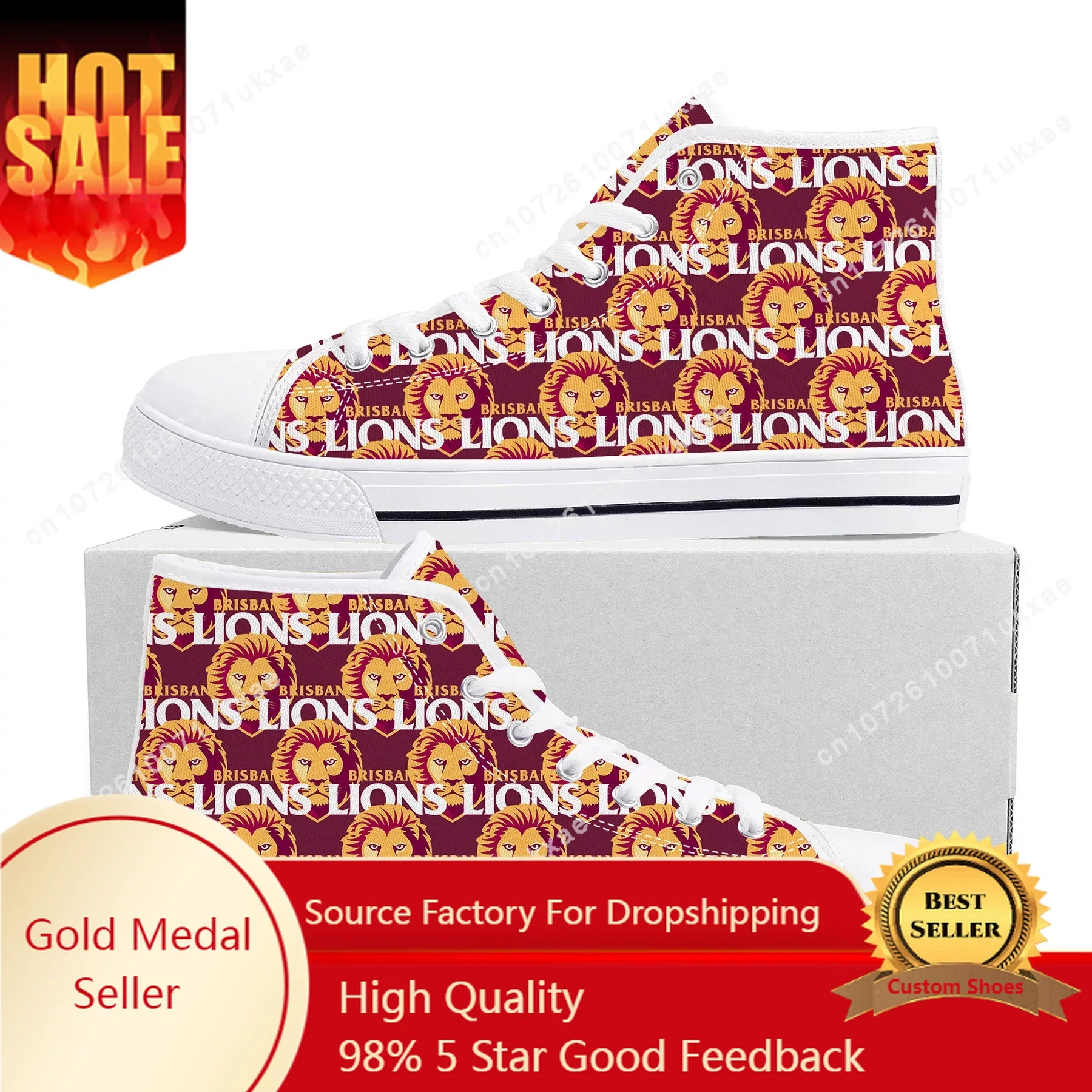 Brisbane Lions Australian Football High Top Sneakers Mens Womens Teenager High Quality Canvas Sneaker Shoe Casual Custom Shoes