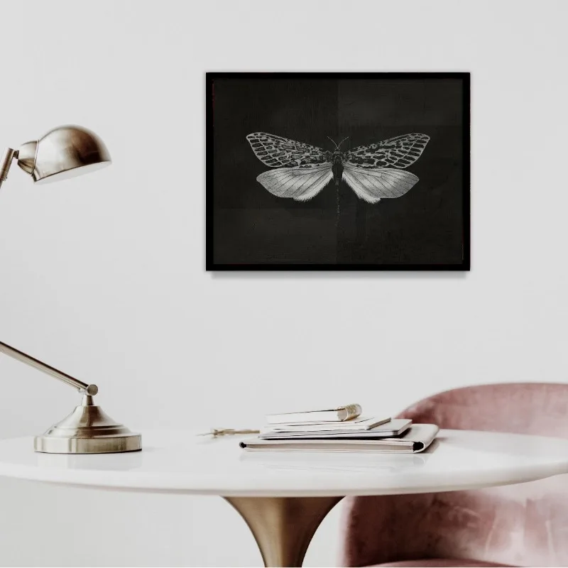 Black White Dark Butterfly Moth Canvas Poster Vintage Wall Art Minimalist Insect Botanical Painting for Gothic Living Room Decor - view 2