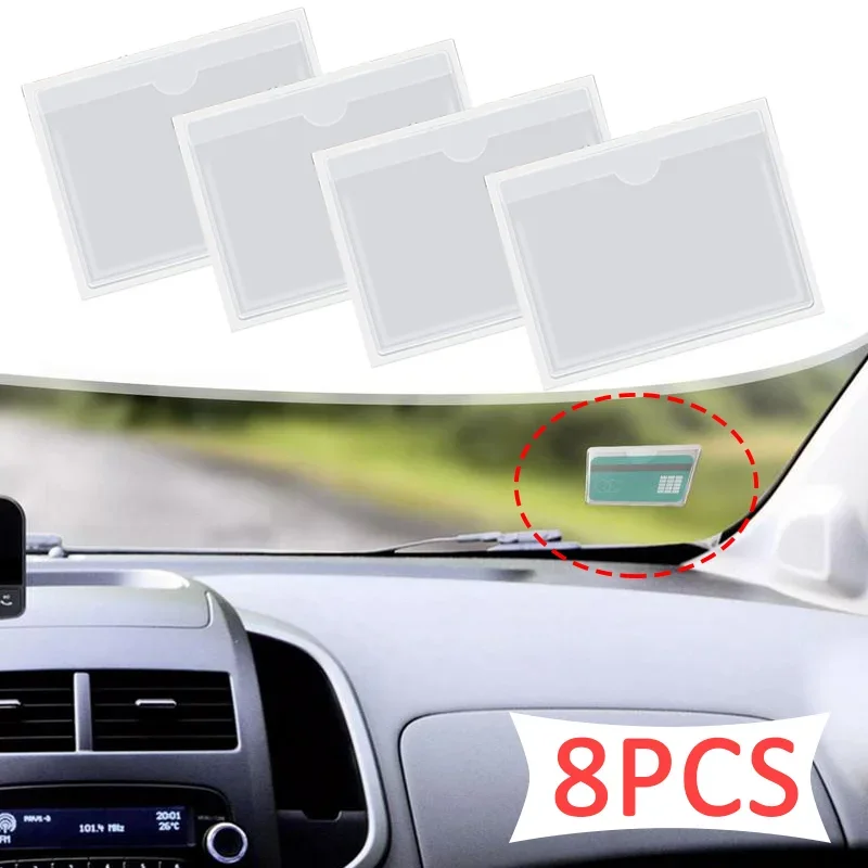 Card Cover Durable Plastic Self-Adhesive Windshield Clear Card Holder Organizing Cover Card Label Cards Pocket Car Sticker