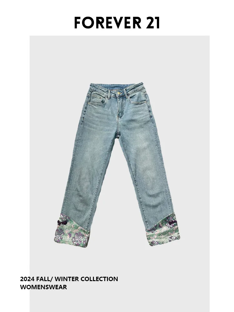 

Женские джинсы Forever 2 в китайском ретро-стиле с вышивкой, пэчворком и пуговицами, летние, больших размеров, для полных женщин