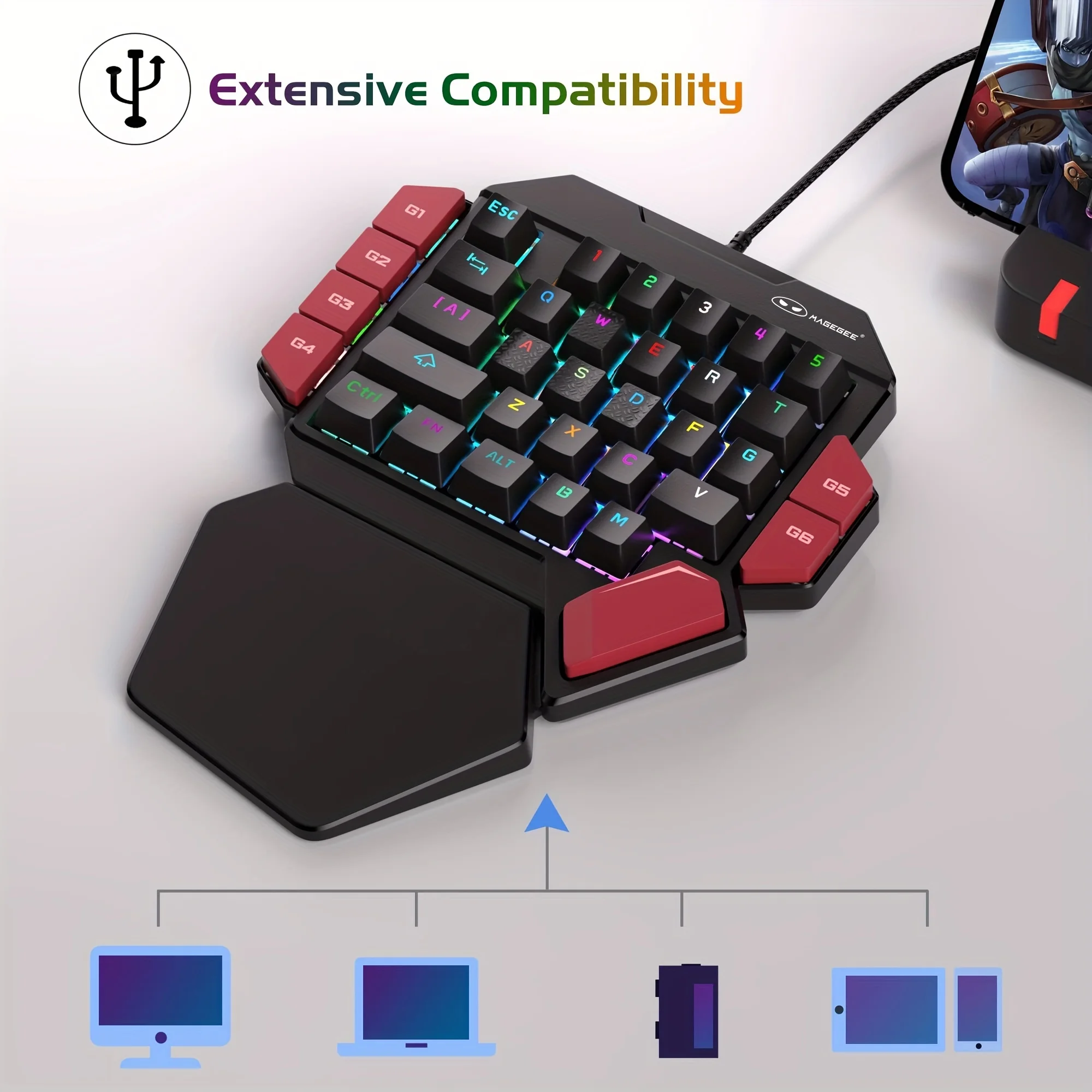 Imagem -05 - Magegee Teclado Mecânico para Jogos de Uma Mão ax 35 Teclas Teclado com Fio para Laptop para Jogos na Mão Esquerda Efeito de Lâmpada de Luz Mista