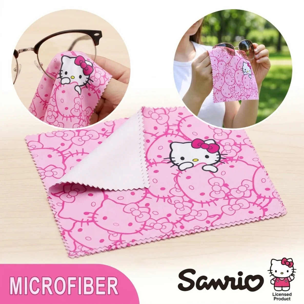 Pano de Limpeza de Microfibra Sanrio Hello Kitty, Anti-Risco e Reutilizável para Óculos, Celulares e Lentes de Câmera