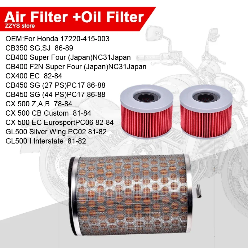 

400CC Motorcycle Air Filters Cleaner & Engine Oil Filter For Honda CB400 CB400F F2N Super Four NC31 CB 400 17220-415-003 CX 500