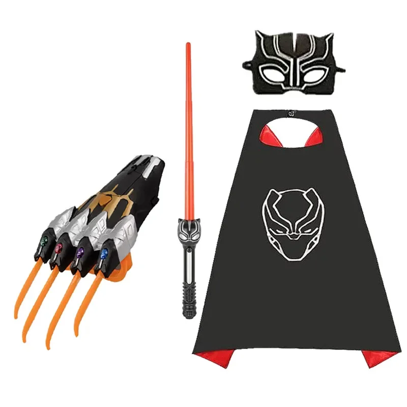 Capa infantil de Halloween da Disney, adereços decorativos para festa, luvas de pantera preta de aço, máscara de sabre de luz retrátil