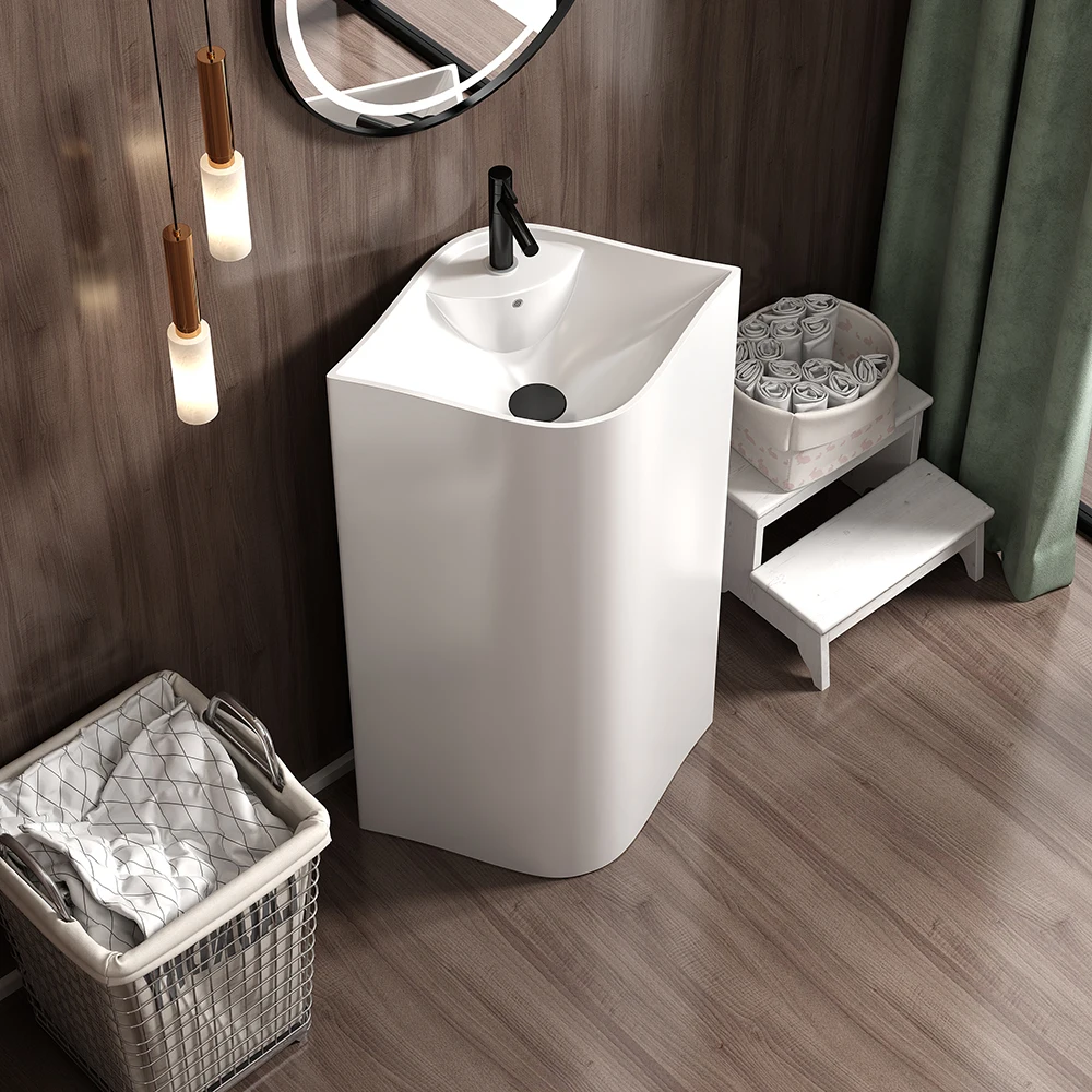 Floor Standing Integrated Ceramic Corner Pedestal Sink Small Bathroom Household Vertical Wash Basin