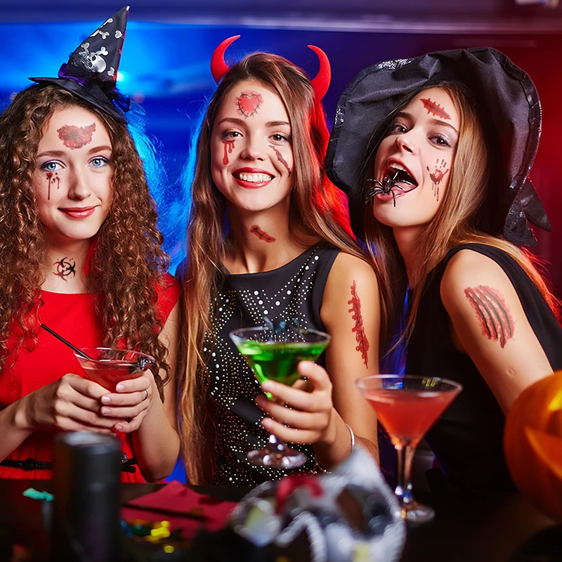 30 ورقة من ملصقات وشم الجرح الدموي للهالوين، وشم مؤقت مقاوم للماء، وديكور حفلات الهالوين، هدية للأطفال البالغين