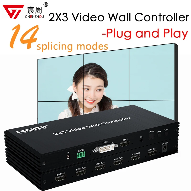 

2x3 HDMI Video Wall Controller 1080P Multi Screen Stitching Processor 2x3 2x2 3x1 4x1 6x1 Splicing Box 180' Flip Edge Adjustment