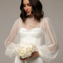 Punto tul boda Jakcet botones espalda romántico Bolero extraíble mangas completas cuello redondo abrigo de novia Top personalizado