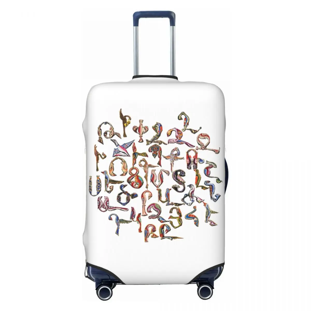 

Чехол для чемодана с армянским алфавитом и символикой птиц Армении, моющийся, для путешествий