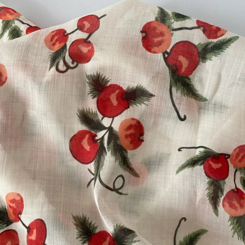 

Floral printed checkered lightweight cloth for gauze blouse dress ramie fabric