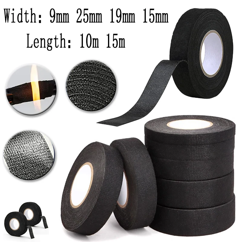 9-25mm Heat-resistant Flame Retardant Wire Harness Tape, Self-Adhesive Braided Fabric Tape,  Automotive Engine Wiring Wrap Tape