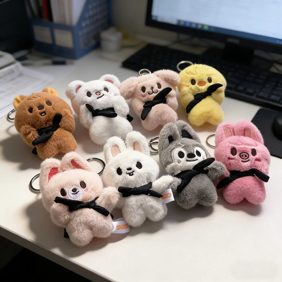 Vadios crianças chaveiro de pelúcia boneca magnética skzoo feijão olho chave com xale cachecol felix rosto segurando ímã boneca skzoo brinquedo das crianças