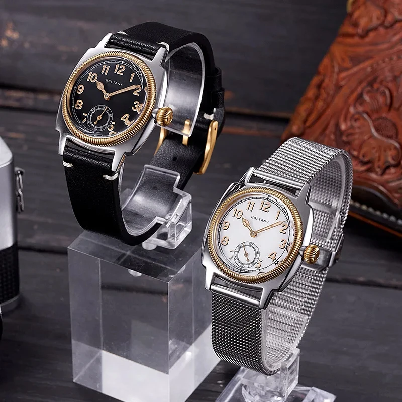 Baltany Luxurious Automatic Mechanical Men\'s Unisex Gold Case Luminous Mother Of Pearl Dial Sapphire Leather Waterproof Watch