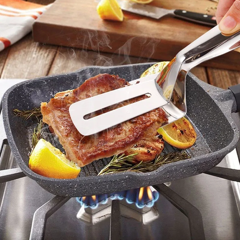 Stainless Steel Frying Shovel Clip Kitchen Barbecue Food Flipping Spatula Tong for Kitchen Cooking Pizza Steak Fish Spatula Bred