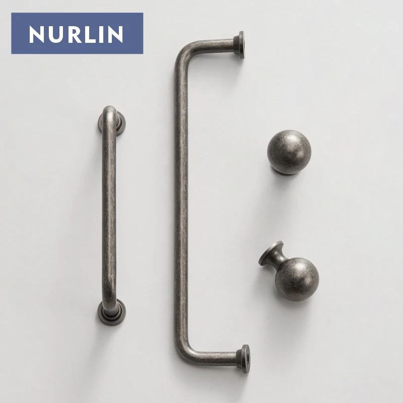 Nurlin Solid Brass Antique Silver Round Arched Handle Cabinet Knobs Wardrobe Door Cloakroom Retro Style Pull