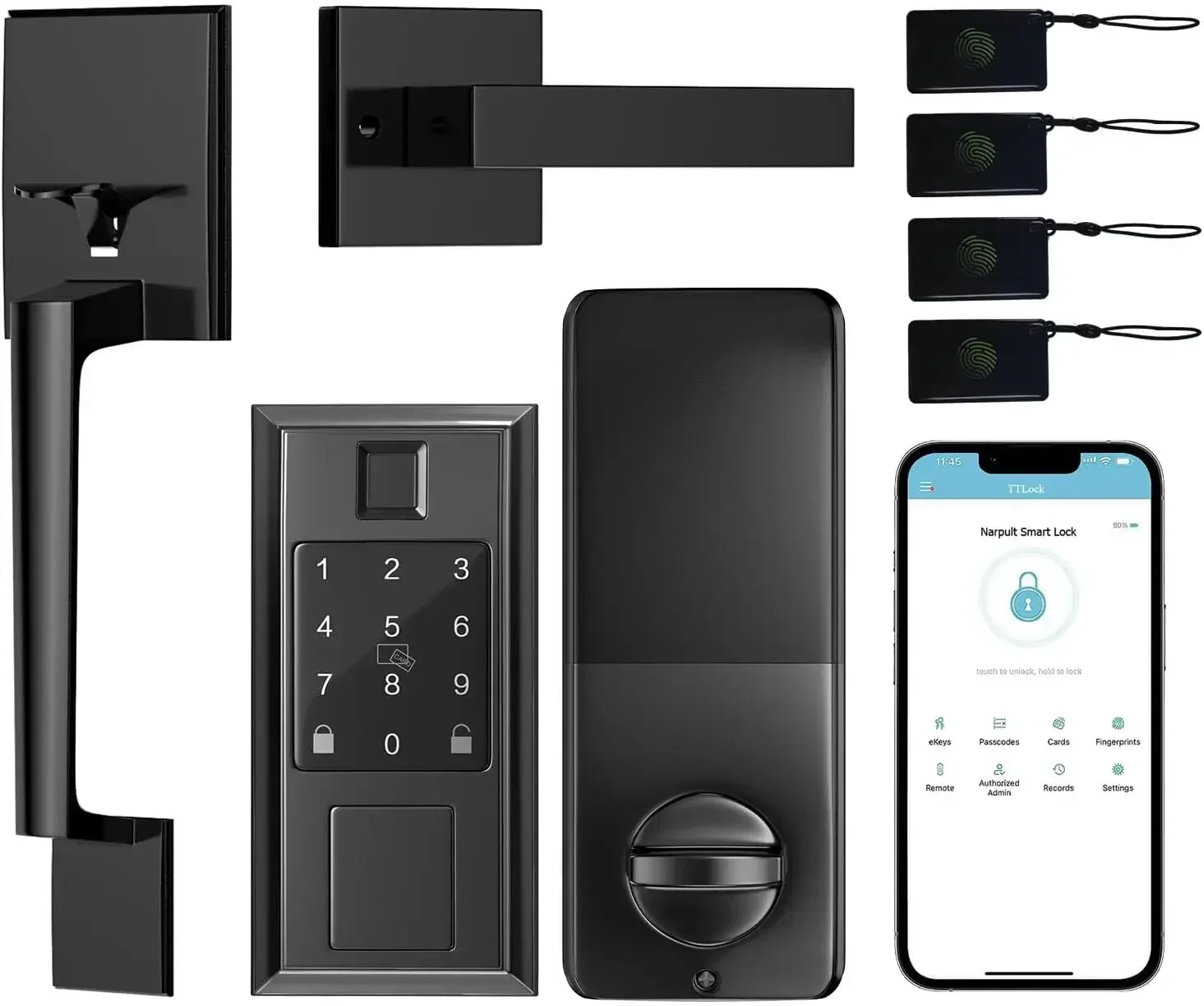 Smart Lock with Front Door Handle Set, Keyless Entry Door Lock Deadbolt Smart Locks for Front Door, Matte Black