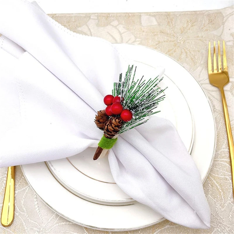 Anéis artesanais do guardanapo do Natal, Holly Berry guardanapo suporte para o banquete do casamento aniversário e ação de graças, 6pcs