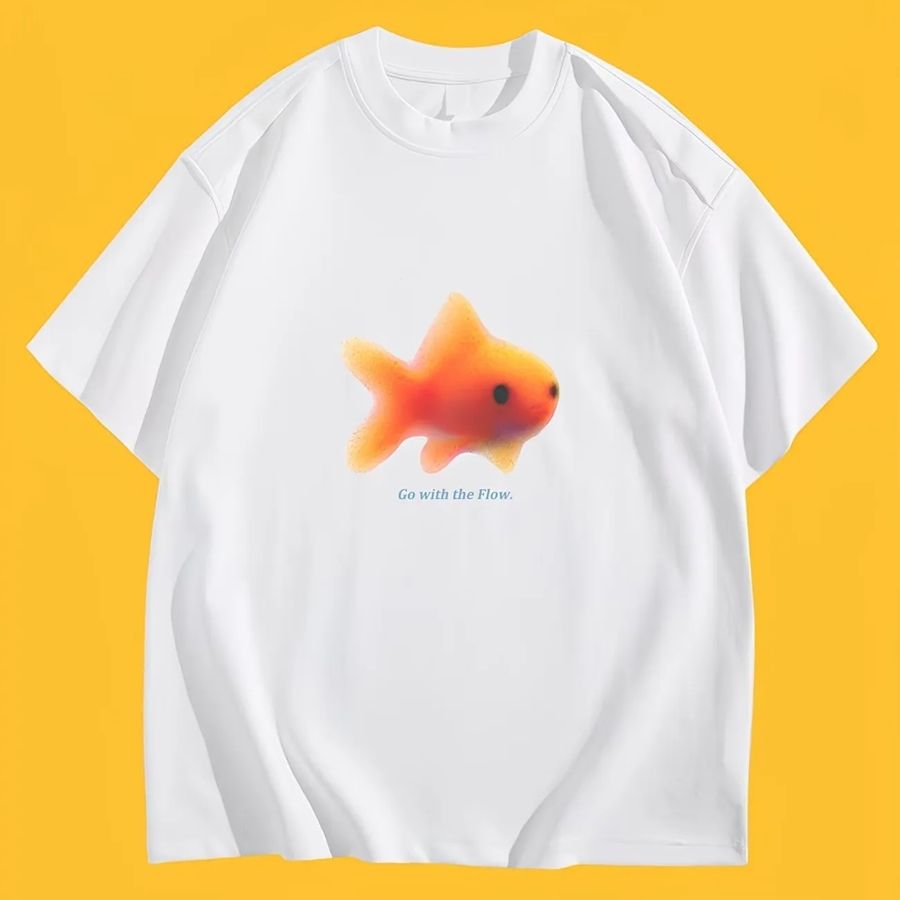 Aesthetic Goldfish Graphic T-Shirt Go With The Flow Slogan Print Summer Short Sleeve Harajuku Kawaii Casual Streetwear Tee Top