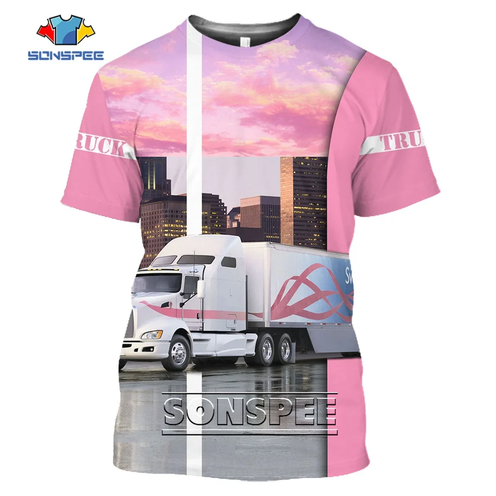 

SONSPEE Pink Street Heavy Truck T-Shirt 3D Printing Men Women's Harajuku Man Oversized Unisex Sportswear Comfortable Tops