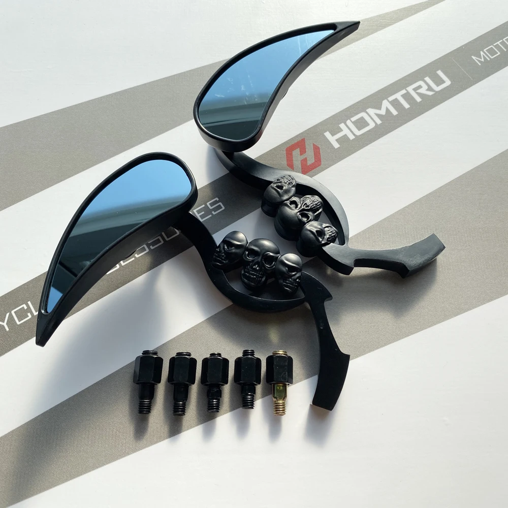 

FREE SHIPPING NEW Black Teardrop Skull Rearview Mirrors For Harley Cruiser Chopper Motorcycle