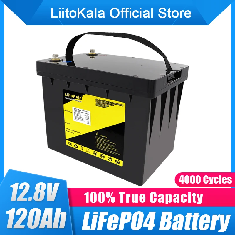 

LiitoKala 12v 120ah Capacity lifepo4 12.8V battery solar battery pack RV Rechargeable Lithium Iron with bms for Outdoor camping