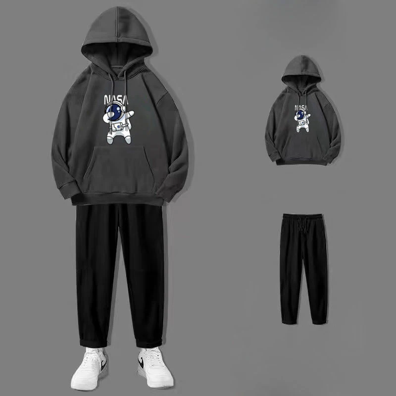 Cartoon Astronaut Print Loose Hoodie Casual Pants Two-piece Set Female Student Sports Suit Tracksuit Running Suit