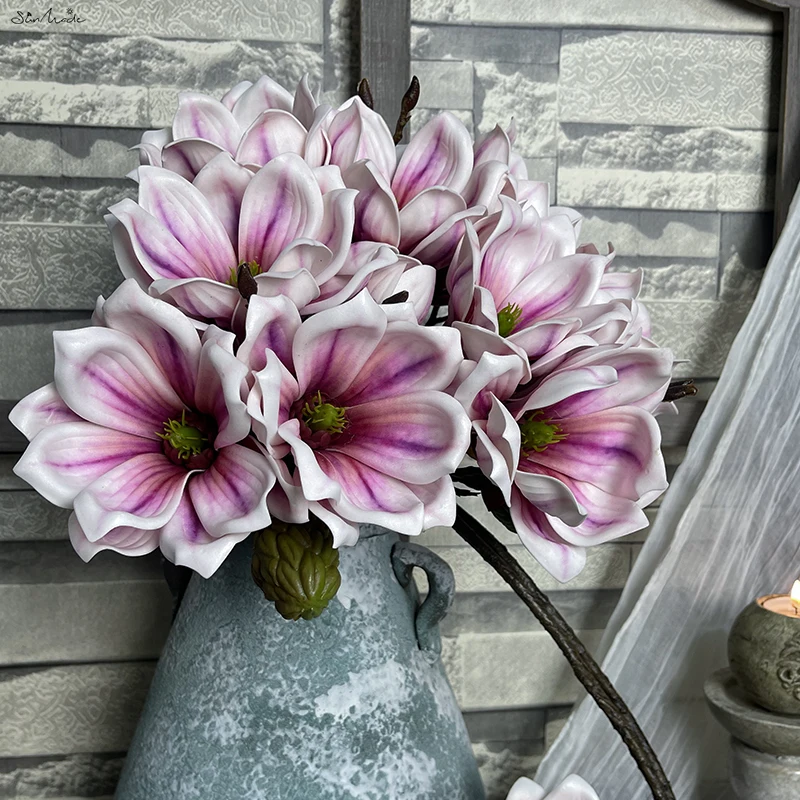 SunMade Luxury EVA Queen Magnolia Bouquet Home Wedding Decor Dining Table Decoration Accessories Blue Flowers Christmas Flores