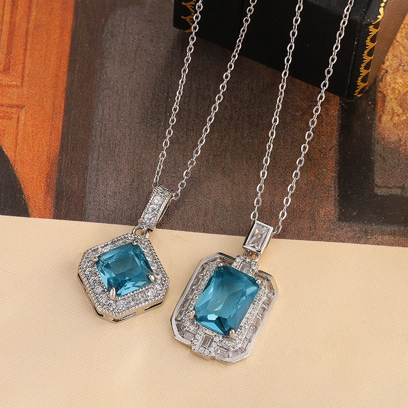 جديد هندسية الأزرق تشيكوسلوفاكيا قلادة |   قلادة مطلية بالفضة عيار 925 |   هدية لامعة لها |   قلادة هدية عيد الميلاد للنساء