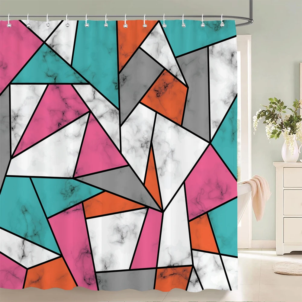 

1 pack Modern geometric style polyester printing shower curtain partition bathroom curtain with hooks home decorative curtain