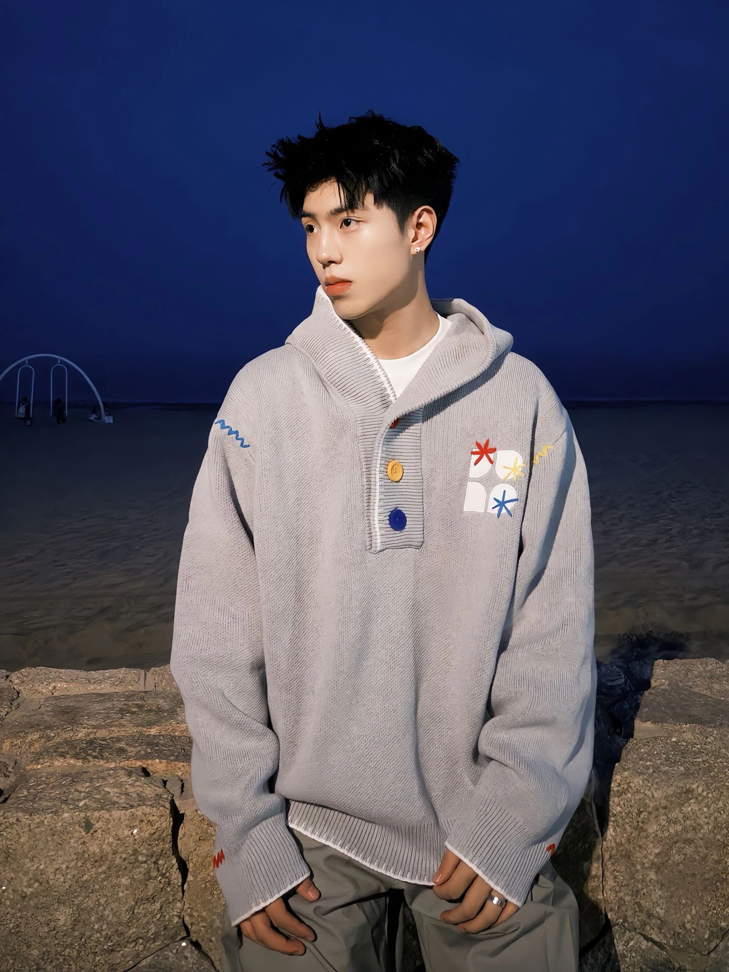 

Retro American Embroidered Hoodie Knitwear Men's Sle Autumn Versatile Lazy Feeling Sweater Cleanfit Couple's Sweatirt