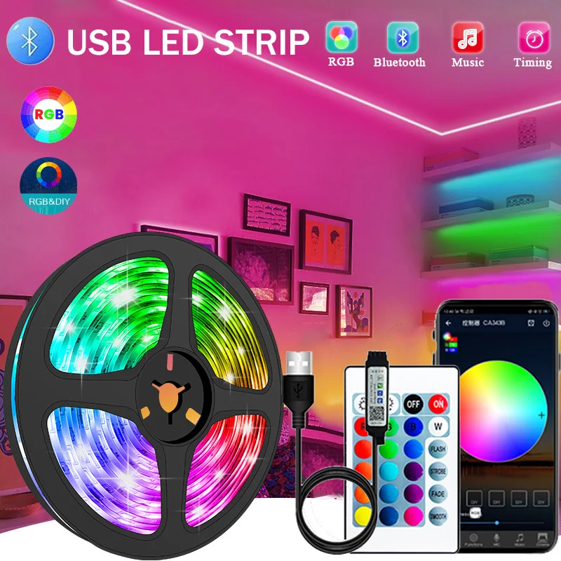 Diody na wstążce LED USB 5V RGB 5050 lampka Bluetooth kontrola aplikacji światła zmieniające kolor do dekoracji pokoju podświetlenie TV dioda