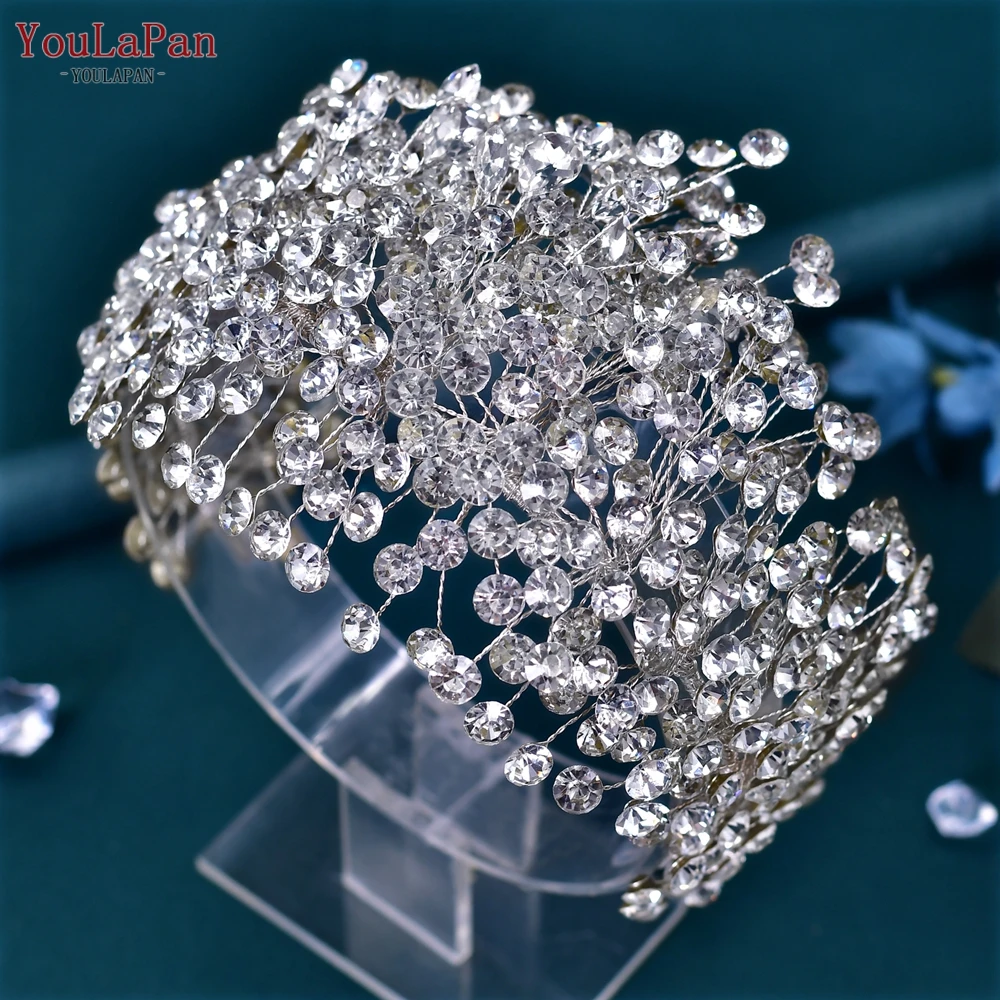 YouLaPan Luxury Rhinestone Woman Headband Bridal Tiara Wedding Hair Accessories Handmade Bride Crown Queen Headdresses HP376