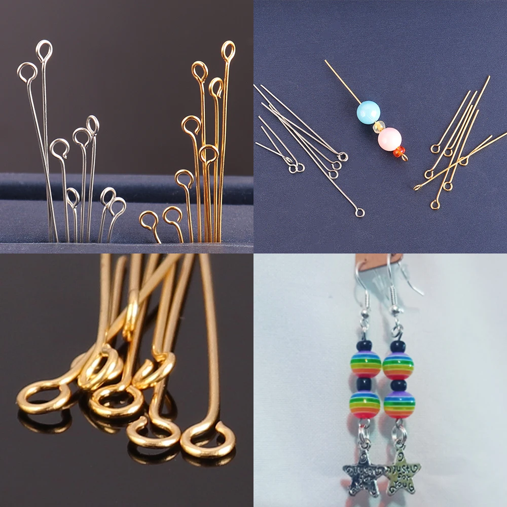 316 Aço Inoxidável Cabeça Chata Bola Pin, Olho Cabeça Pinos, Metal Headpins, DIY Jóias Fazendo Suprimentos, 100PCs, 15-50mm