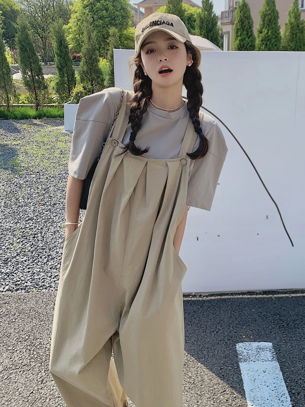 Macacão Feminino Estilo Street Trendy, Solto, Casual, de Cintura Alta, Calças Longas, Versão Coreana que Emagrece e Rejuvenesce