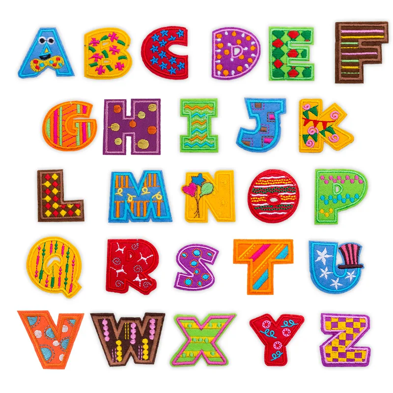 Embroidered English Letter Patches Clothing Logo Iron On Patch Clothing Sticker Cartoon Alphabet ABC Name Stickers Sewing Badge