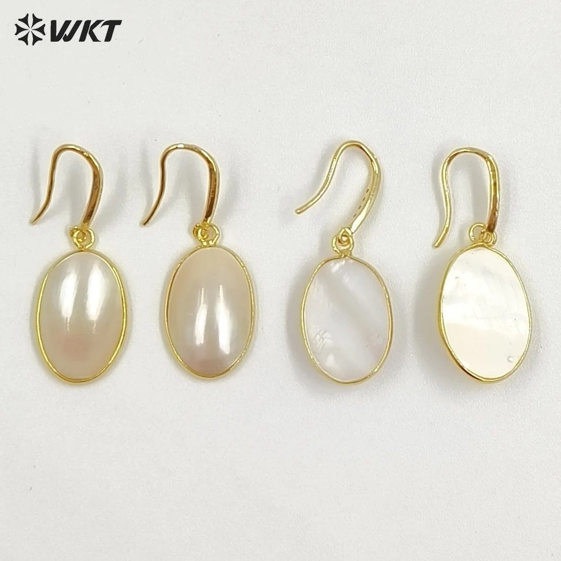 WT-MPE183 Elegant And Classic Style With Natural Mabe Shell Oval Shape Charms Mid-Length Hook Earrings Decorated