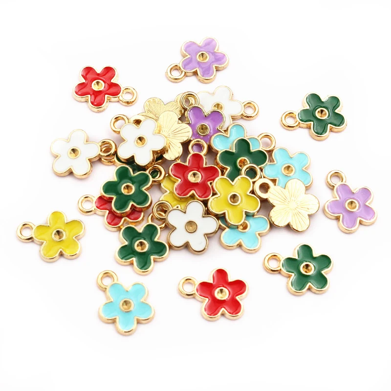 50Pcs 12x10mm Small Alloy Flower Charms Pendants Multi Colors For DIY Bracelet Necklaces Jewelry Making Accessories