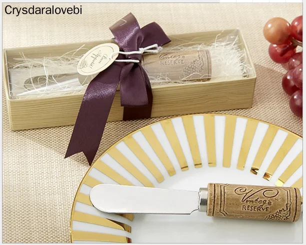 Stainless Steel Spreader with Wine Cork Handle Butter Knife Wedding Favor Gifts with Box