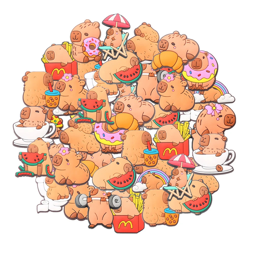 16/50pcs Animal Capibara Set Shoes Charms Cartoon Shoe Buckles DIY Decorations for Sandals & Beach Bags Fashion PVC Accessories