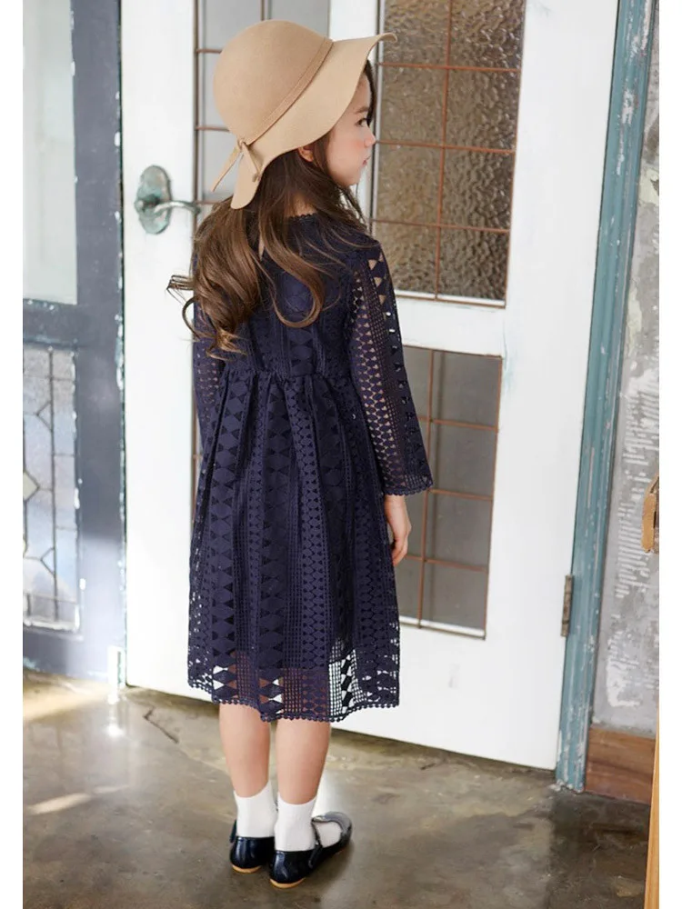 Spring Autumn Girls Lace Dress Long Sleeved Elegant Young Girls Midi Dresses