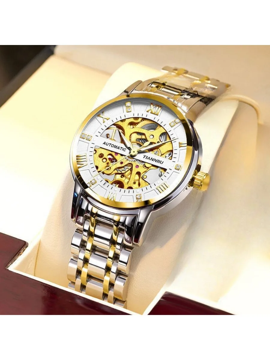 Hollow out fully automatic movement watch men's calendar waterproof luminous mechanical watch large dial