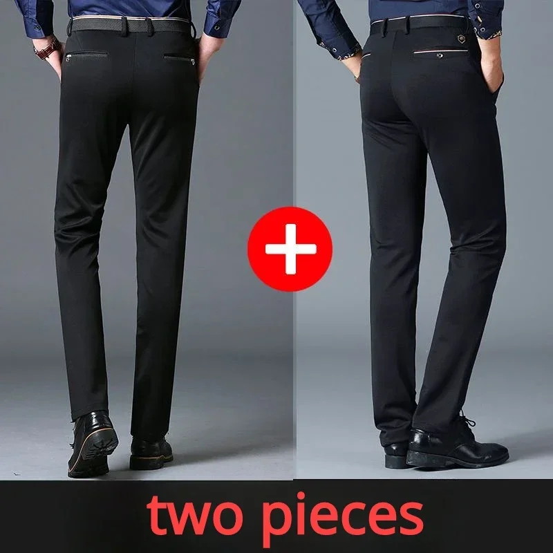 Casual Suit Pants Stretch Men\'s Dress Pants Black Navy Blue Suit Pants Straight Slim-Fit Business Formal Trousers Plus Size 40