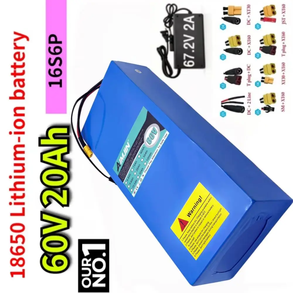 2000W 60V 20Ah High-Power 18650 Lithium Battery 16S6P Configuration with Built-in BMS for Electric Motorcycles Scooters And Batt