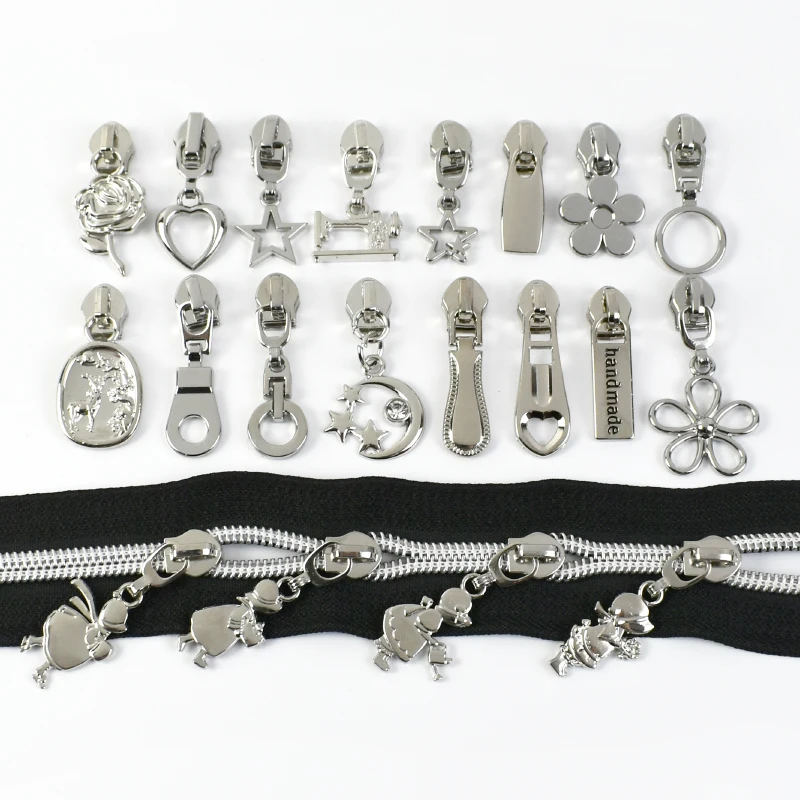 

10Pcs Meetee 5# Nylon Zipper Puller Silver Zip Head Zips Replace Slider Clothing Decor Zippers Repair Kit DIY Sewing Accessories