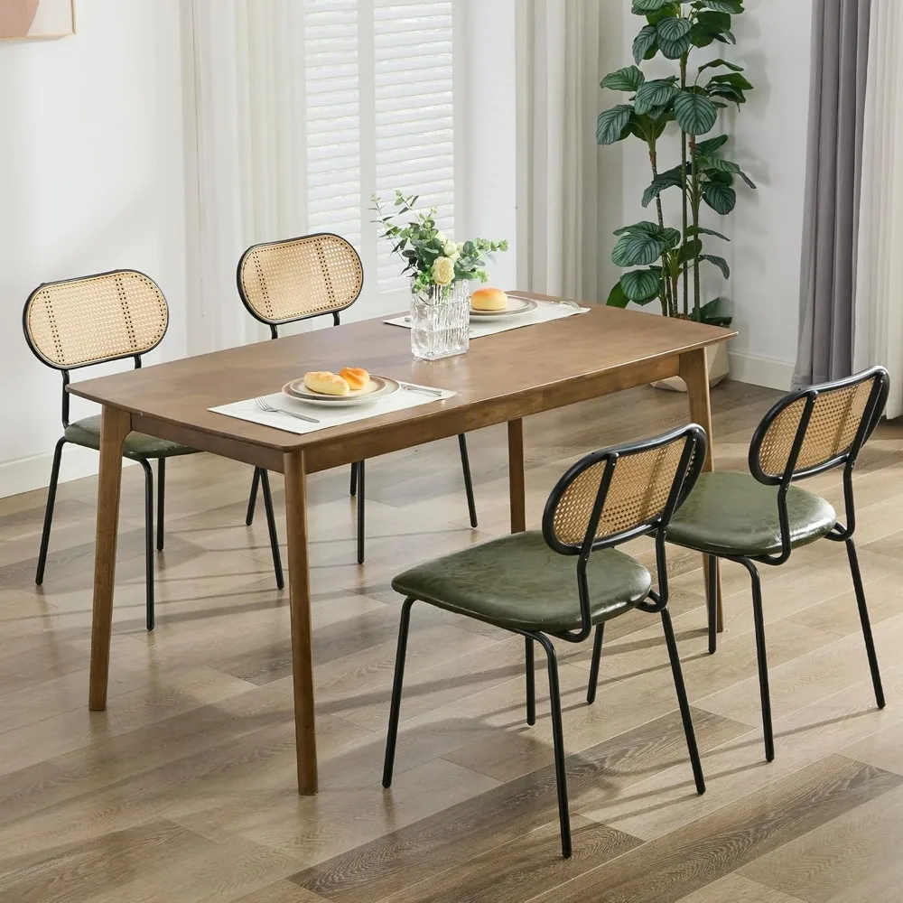 

Обеденные стулья Кухонные стулья из ротанга Зеленые кожаные стулья в стиле бохо для столовой Современный тканый мягкий стул середины века с металлом